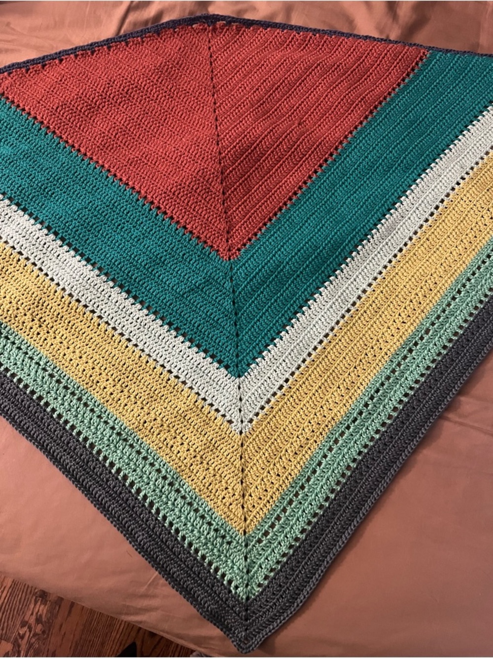 Handmade Triangular Crochet Multicolor Shawl - Picture 9 of 12